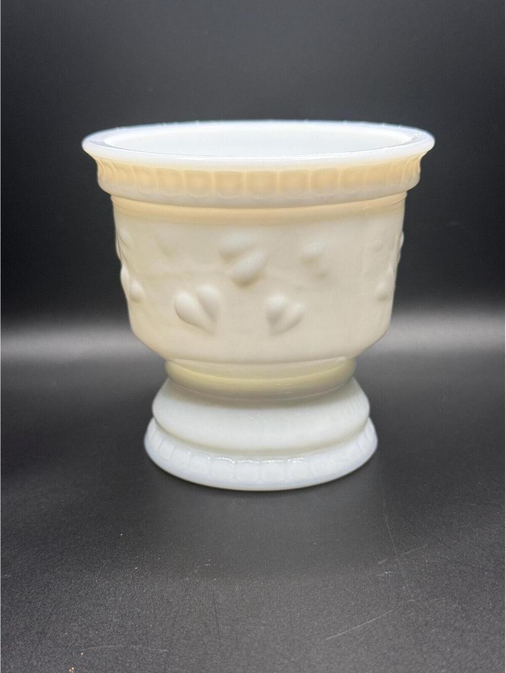 Vintage Milk Glass Pedestal Planter | Raised Ivy Leaf Pattern